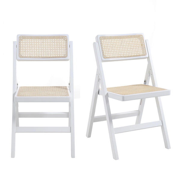 Frances Set of 2 Folding Cane Rattan Chairs, White