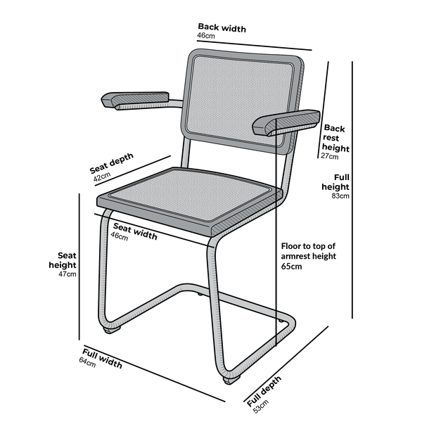 Rayna Pair of 2 Solid Beech Dining Chairs with Armrests, Natural Cane & Chrome (Natural)