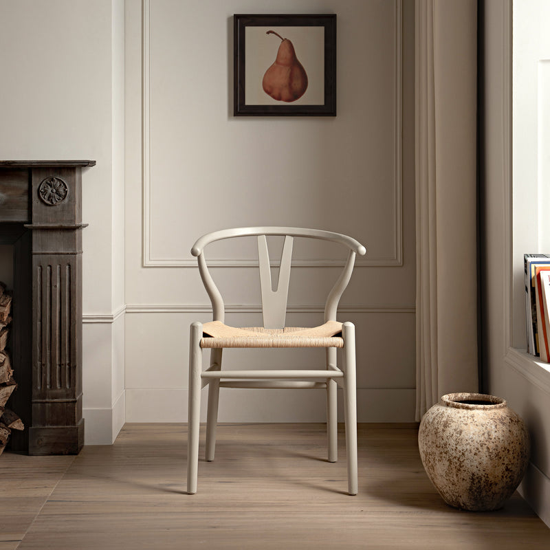 Hansel Wooden Natural Weave Dining Chair, Light Taupe Colour Frame - daals