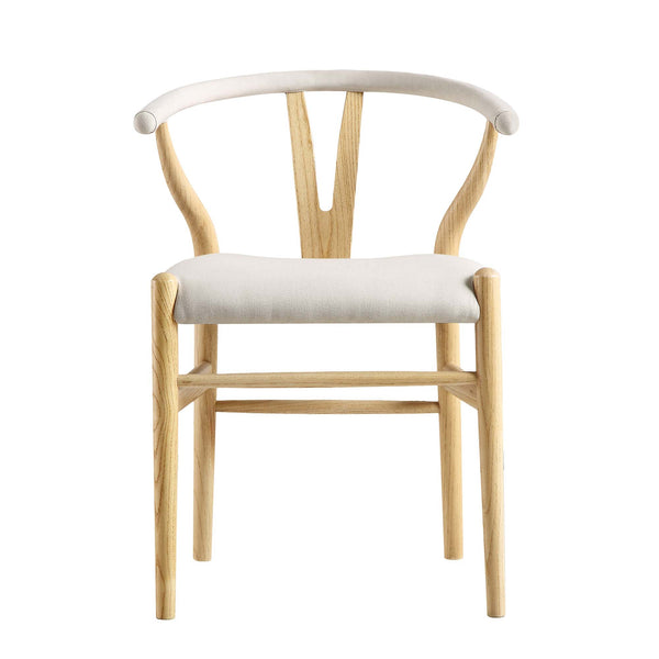 Hansel Upholstered Padded Dining Chair, Beige Fabric and Natural Frame