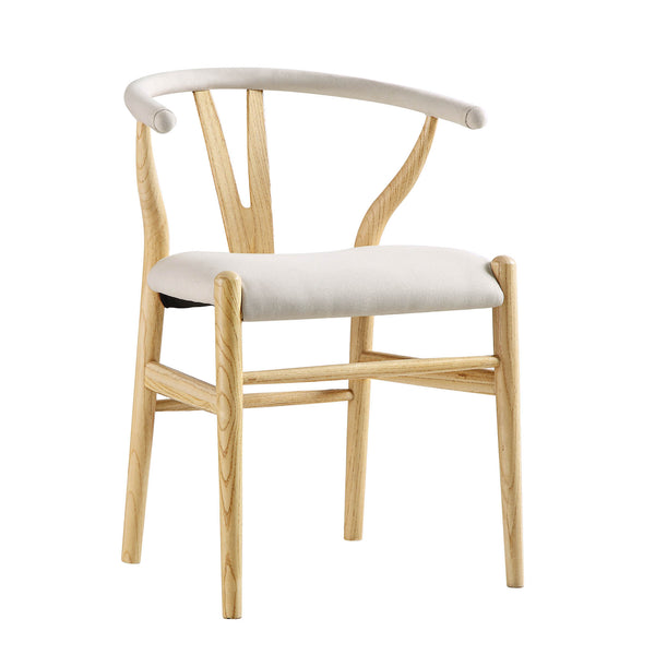 Hansel Upholstered Padded Dining Chair, Beige Fabric and Natural Frame