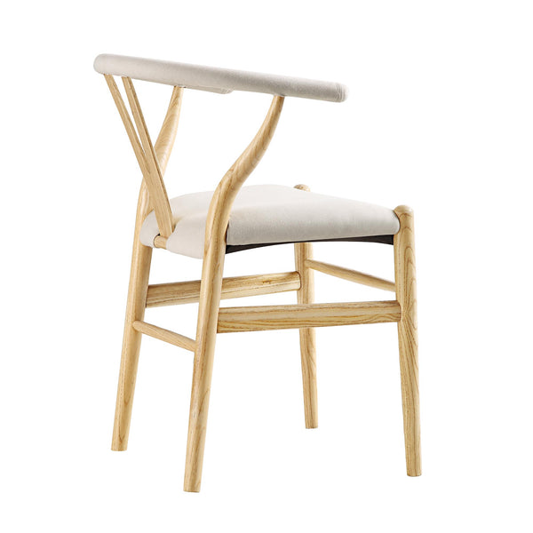 Hansel Upholstered Padded Dining Chair, Beige Fabric and Natural Frame