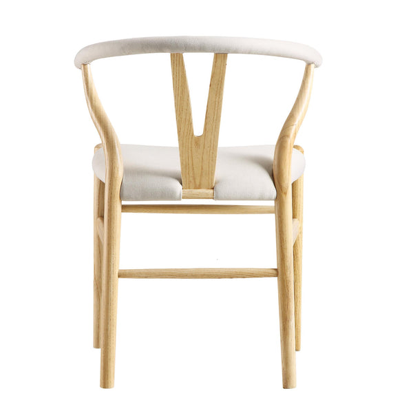 Hansel Upholstered Padded Dining Chair, Beige Fabric and Natural Frame