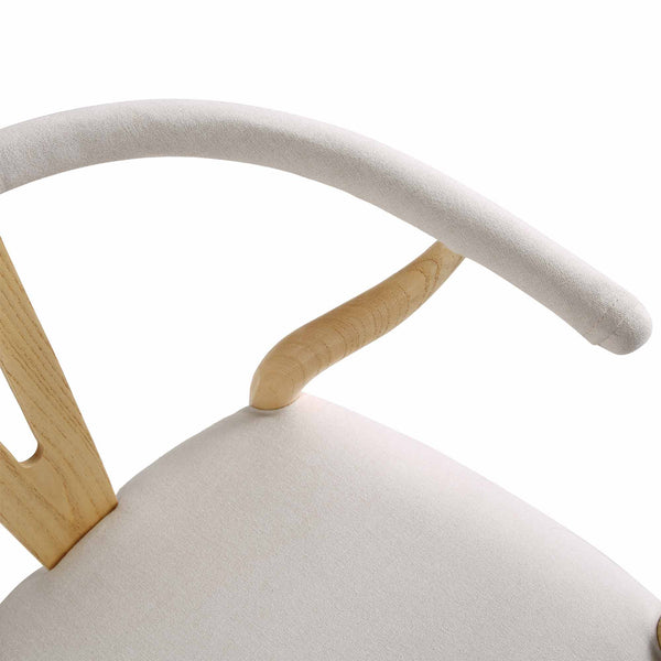 Hansel Upholstered Padded Dining Chair, Beige Fabric and Natural Frame