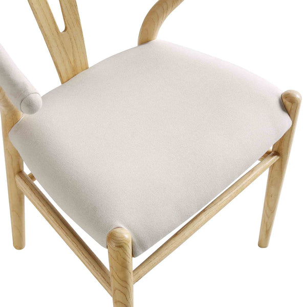 Hansel Upholstered Padded Dining Chair, Beige Fabric and Natural Frame