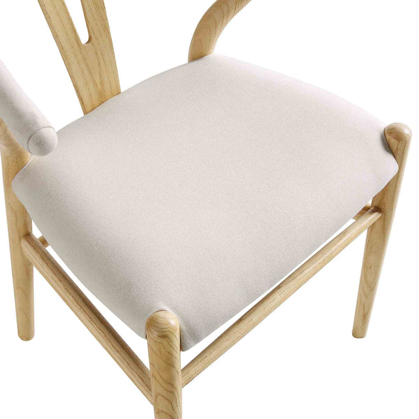 Hansel Wishbone Padded Dining Chair, Beige Fabric and Natural Frame