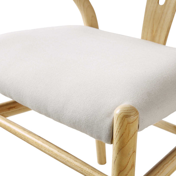 Hansel Upholstered Padded Dining Chair, Beige Fabric and Natural Frame