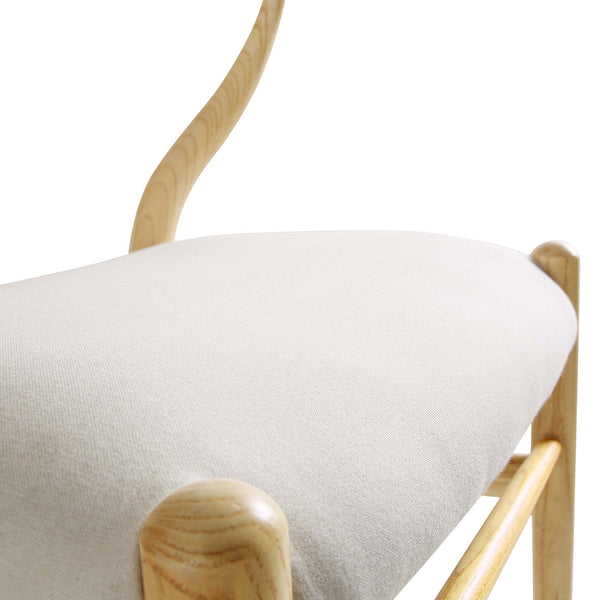 Hansel Upholstered Padded Dining Chair, Beige Fabric and Natural Frame