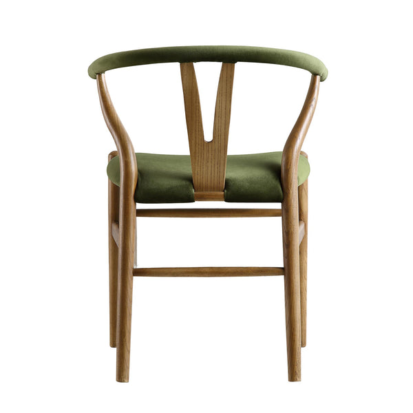 Hansel Upholstered Padded Dining Chair, Moss Green Velvet and Light Walnut Frame