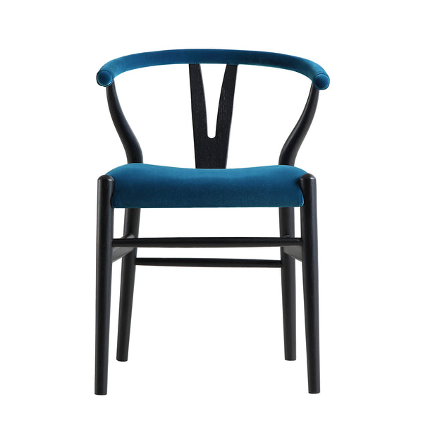 Hansel Upholstered Padded Dining Chair, Blue Velvet and Black Frame