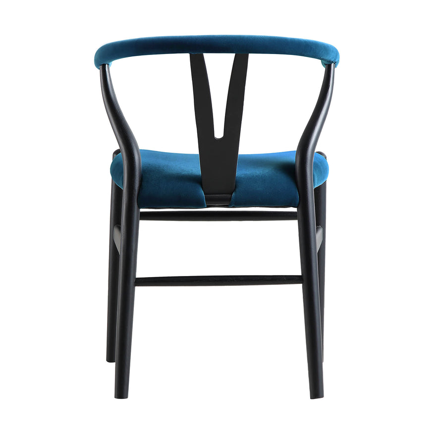 Hansel Upholstered Padded Dining Chair, Blue Velvet and Black Frame