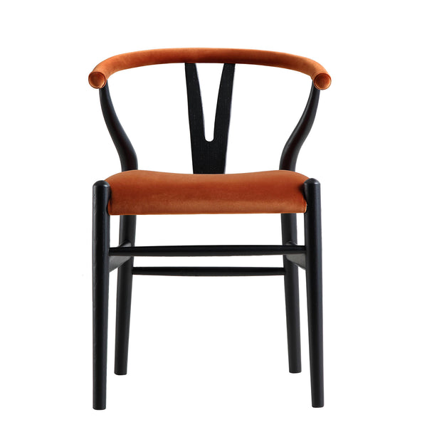 Hansel Upholstered Padded Dining Chair, Rust Velvet and Black Frame