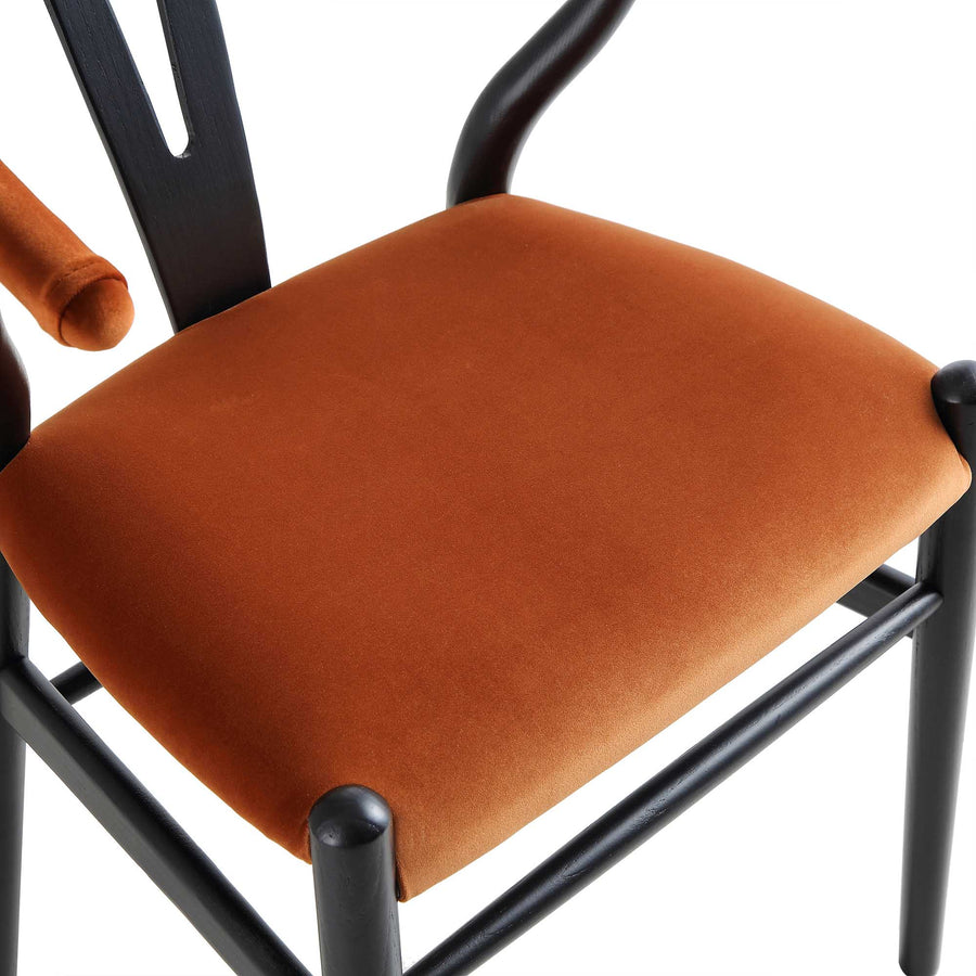 Hansel Upholstered Padded Dining Chair, Rust Velvet and Black Frame