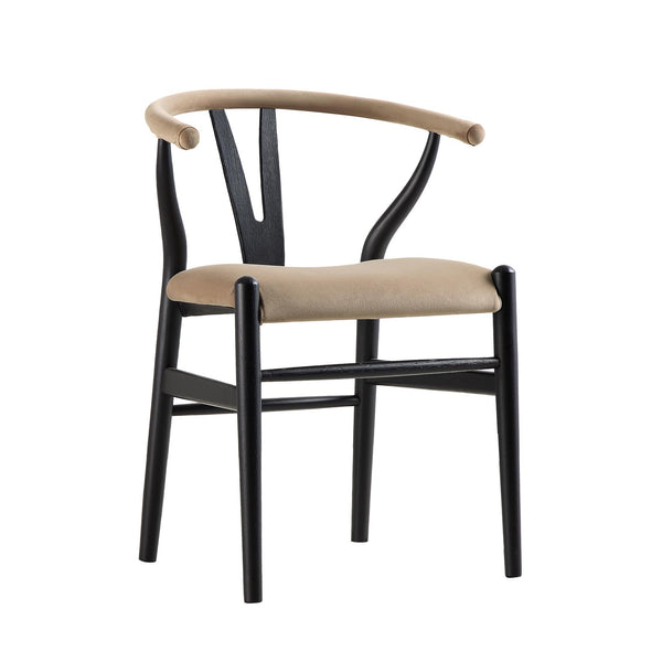 Hansel Padded Dining Chair, Taupe Velvet and Black Frame
