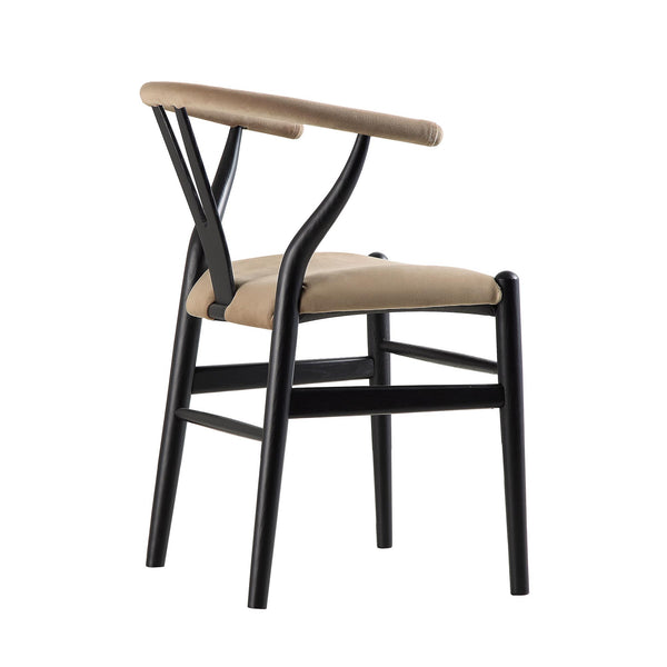 Hansel Padded Dining Chair, Taupe Velvet and Black Frame