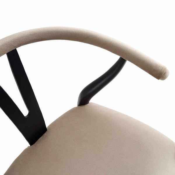Hansel Padded Dining Chair, Taupe Velvet and Black Frame