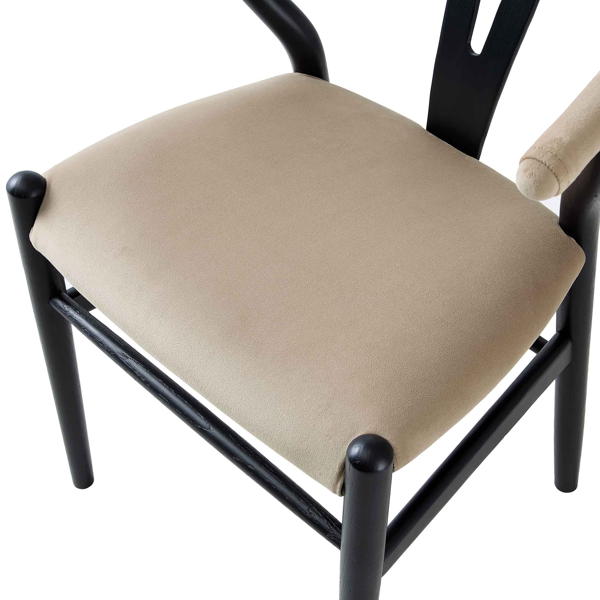 Hansel Wishbone Padded Dining Chair, Taupe Velvet and Black Frame