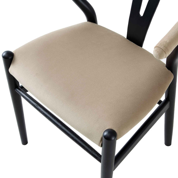 Hansel Padded Dining Chair, Taupe Velvet and Black Frame