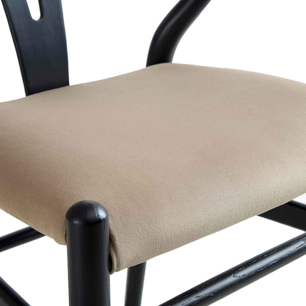 Hansel Padded Dining Chair, Taupe Velvet and Black Frame