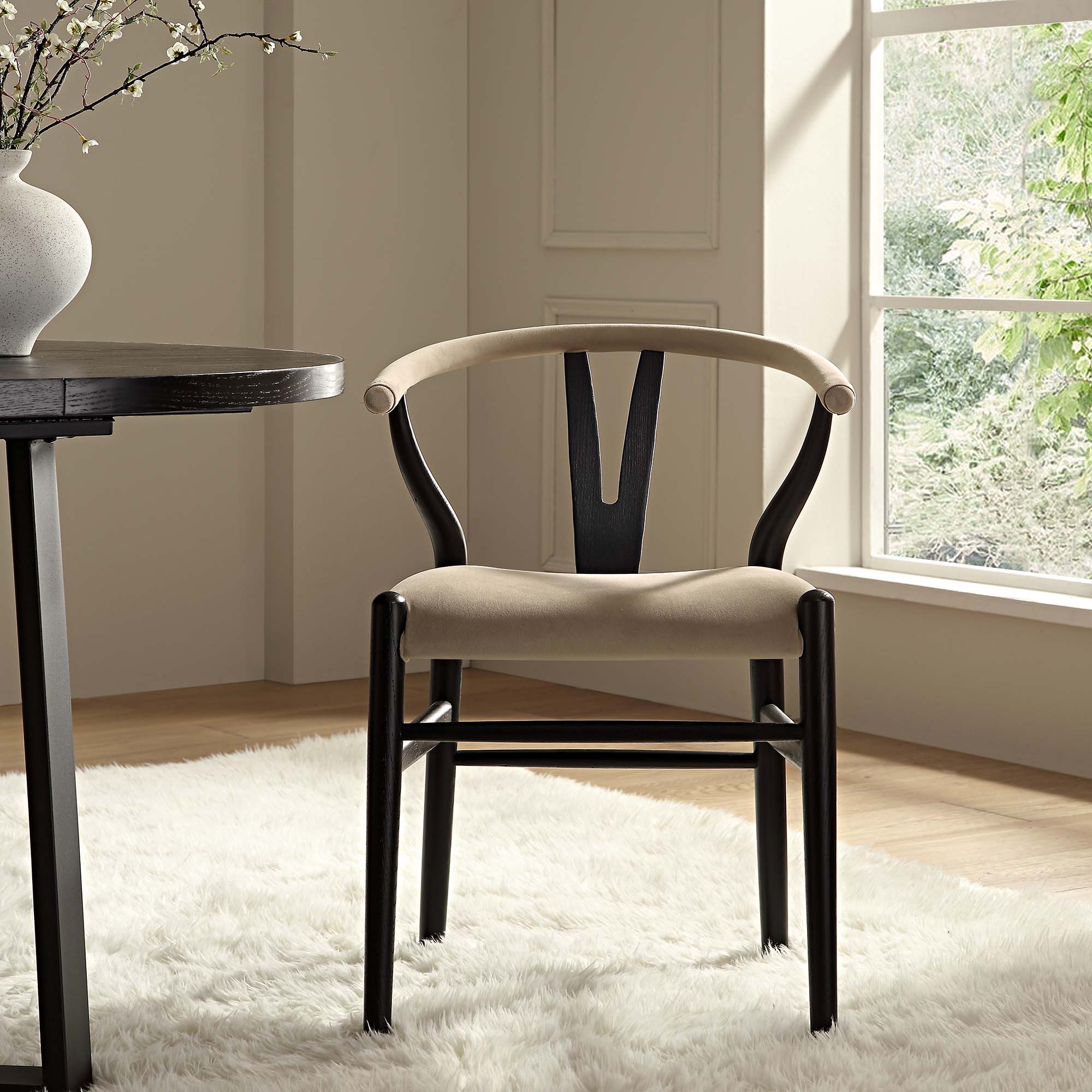 Hansel Padded Dining Chair, Taupe Velvet and Black Frame | daals