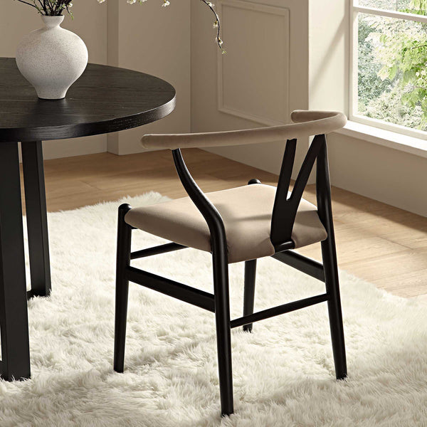 Hansel Wishbone Padded Dining Chair, Taupe Velvet and Black Frame