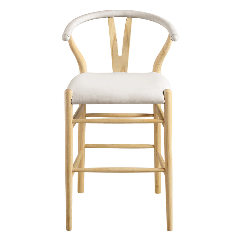 Hansel Upholstered Counter Stool, Beige Fabric and Natural Frame