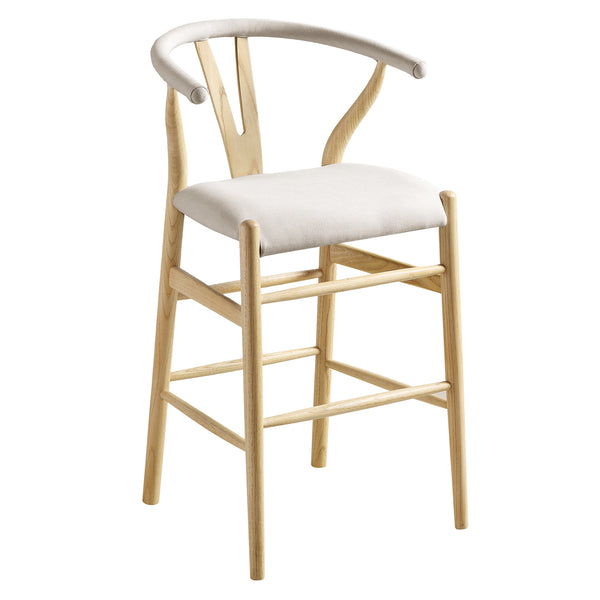 Hansel Upholstered Counter Stool, Beige Fabric and Natural Frame