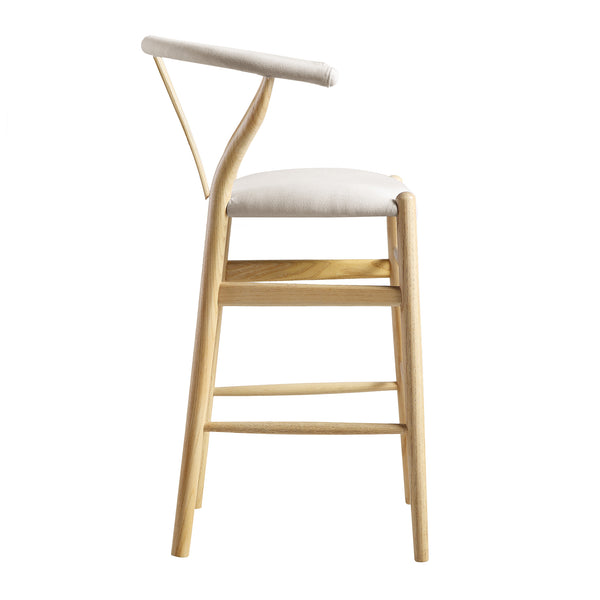 Hansel Upholstered Counter Stool, Beige Fabric and Natural Frame