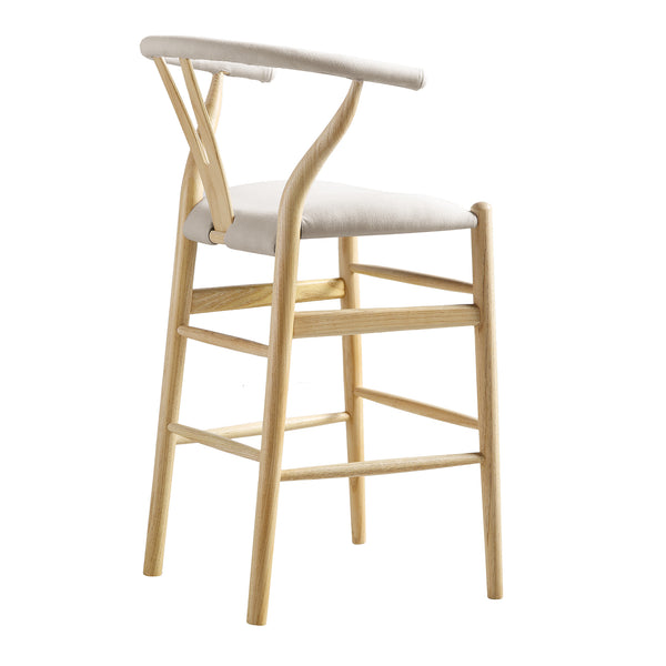 Hansel Upholstered Counter Stool, Beige Fabric and Natural Frame