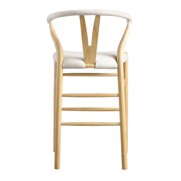 Hansel Upholstered Counter Stool, Beige Fabric and Natural Frame