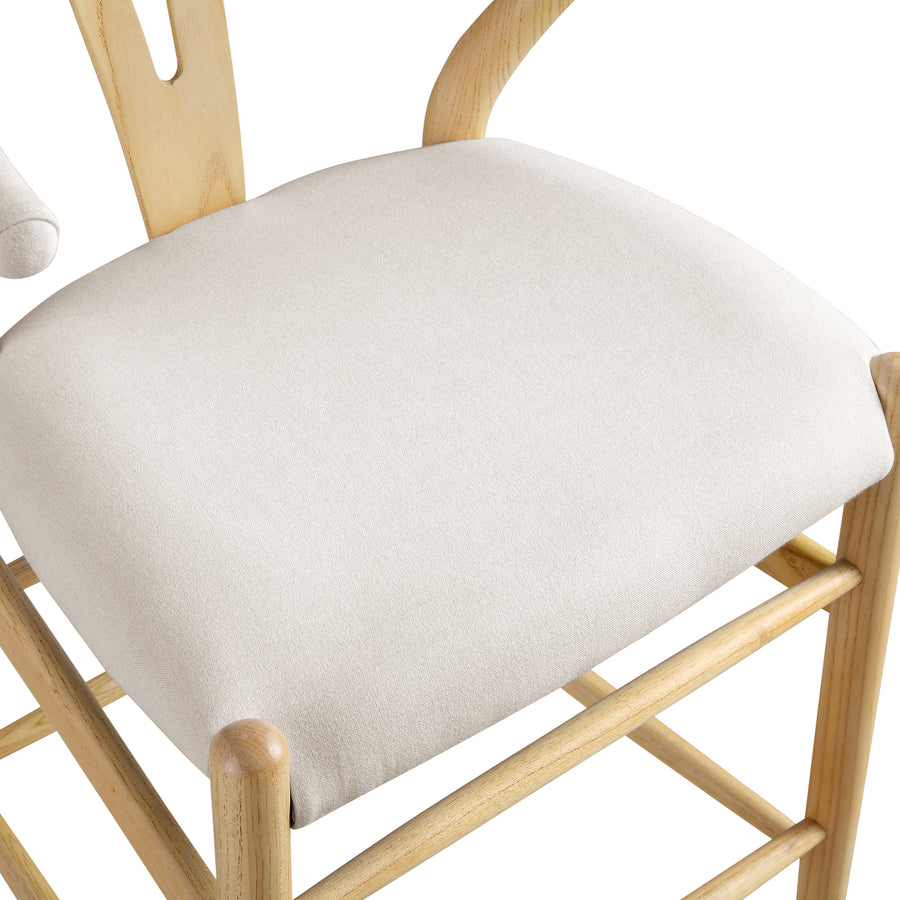 Hansel Upholstered Counter Stool, Beige Fabric and Natural Frame