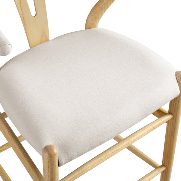 Hansel Upholstered Counter Stool, Beige Fabric and Natural Frame