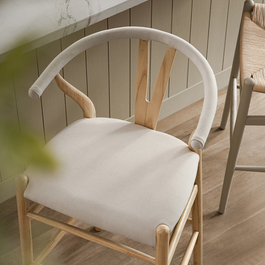 Hansel Upholstered Counter Stool, Beige Fabric and Natural Frame - daals