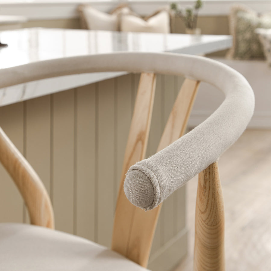 Hansel Upholstered Counter Stool, Beige Fabric and Natural Frame - daals