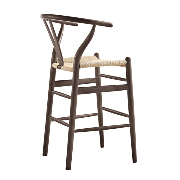 Hansel Wooden Natural Weave Counter Stool, Dark Walnut Colour Frame