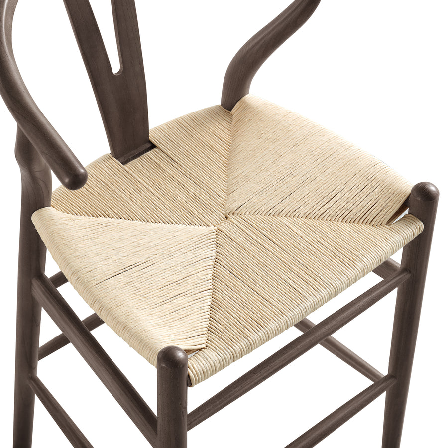 Hansel Wooden Natural Weave Counter Stool, Dark Walnut Colour Frame