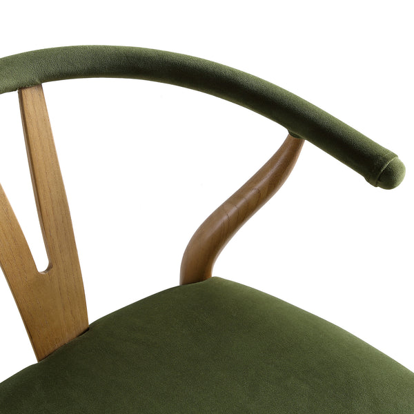 Hansel Upholstered Counter Stool, Moss Green Velvet and Light Walnut Frame