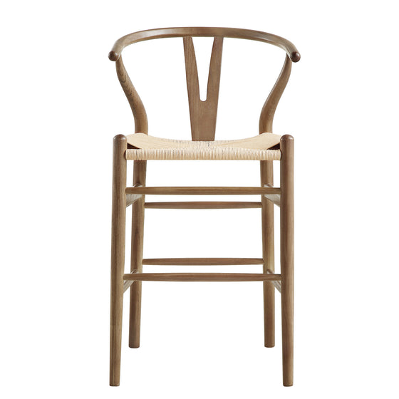 Hansel Wooden Natural Weave Counter Stool, Light Walnut Colour Frame