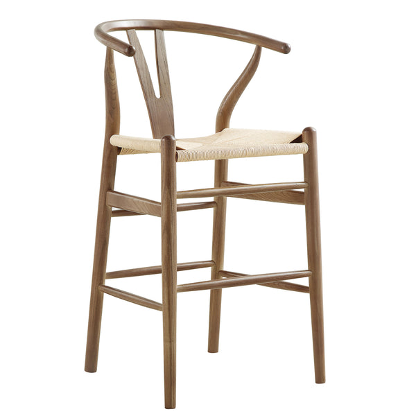 Hansel Wooden Natural Weave Counter Stool, Light Walnut Colour Frame
