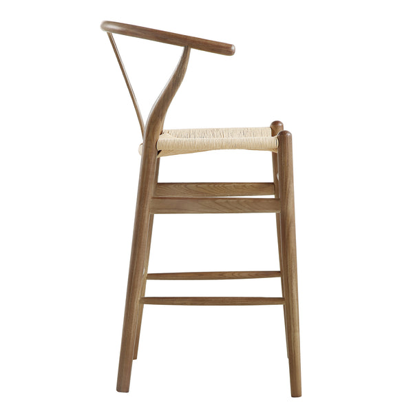 Hansel Wooden Natural Weave Counter Stool, Light Walnut Colour Frame