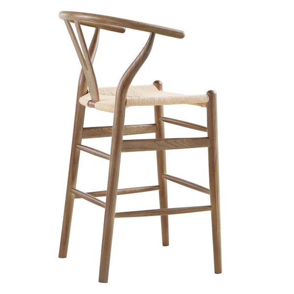 Hansel Wooden Natural Weave Counter Stool, Light Walnut Colour Frame