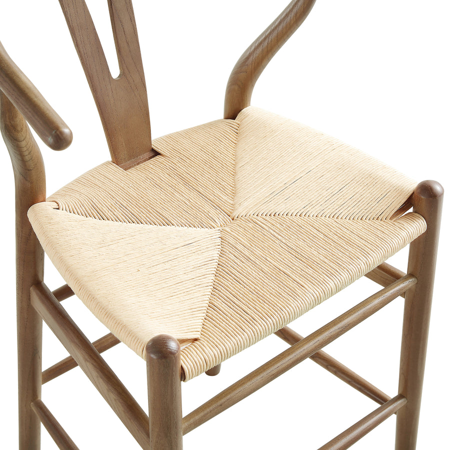 Hansel Wooden Natural Weave Counter Stool, Light Walnut Colour Frame