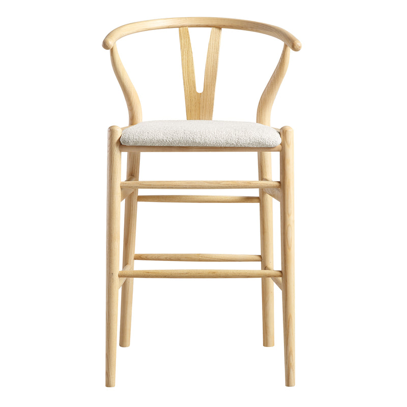 Hansel Upholstered Counter Stool, Ivory White Boucle and Natural Frame