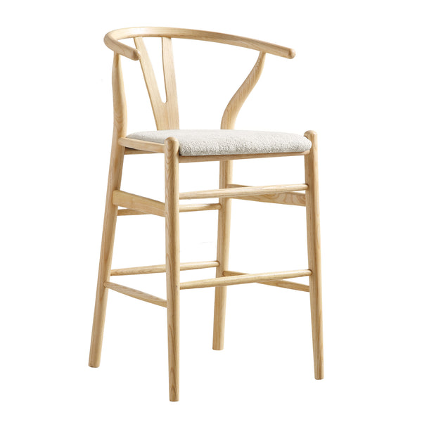 Hansel Upholstered Counter Stool, Ivory White Boucle and Natural Frame