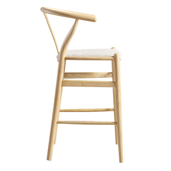 Hansel Upholstered Counter Stool, Ivory White Boucle and Natural Frame