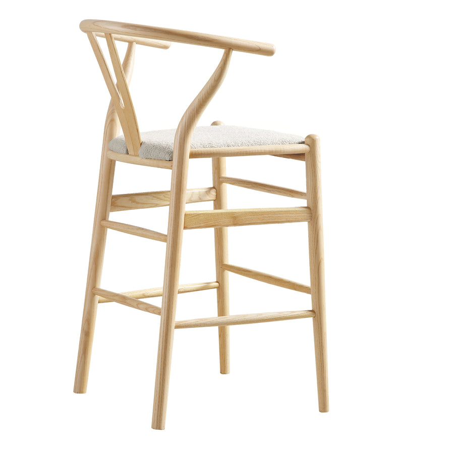 Hansel Upholstered Counter Stool, Ivory White Boucle and Natural Frame