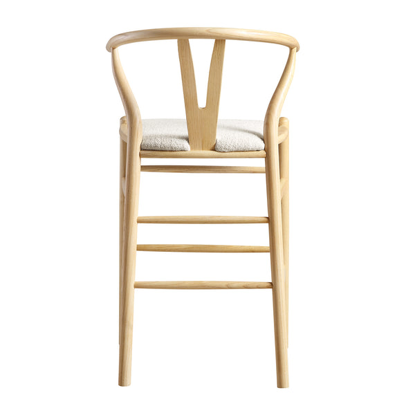 Hansel Upholstered Counter Stool, Ivory White Boucle and Natural Frame