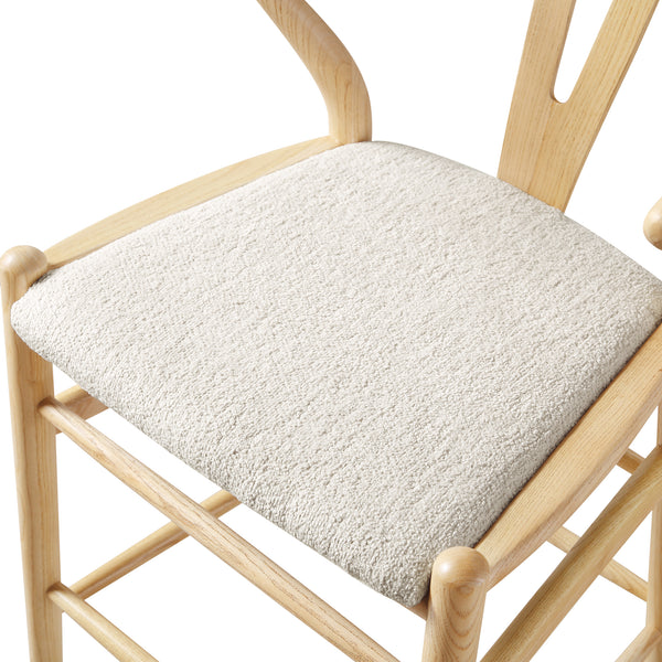 Hansel Upholstered Counter Stool, Ivory White Boucle and Natural Frame