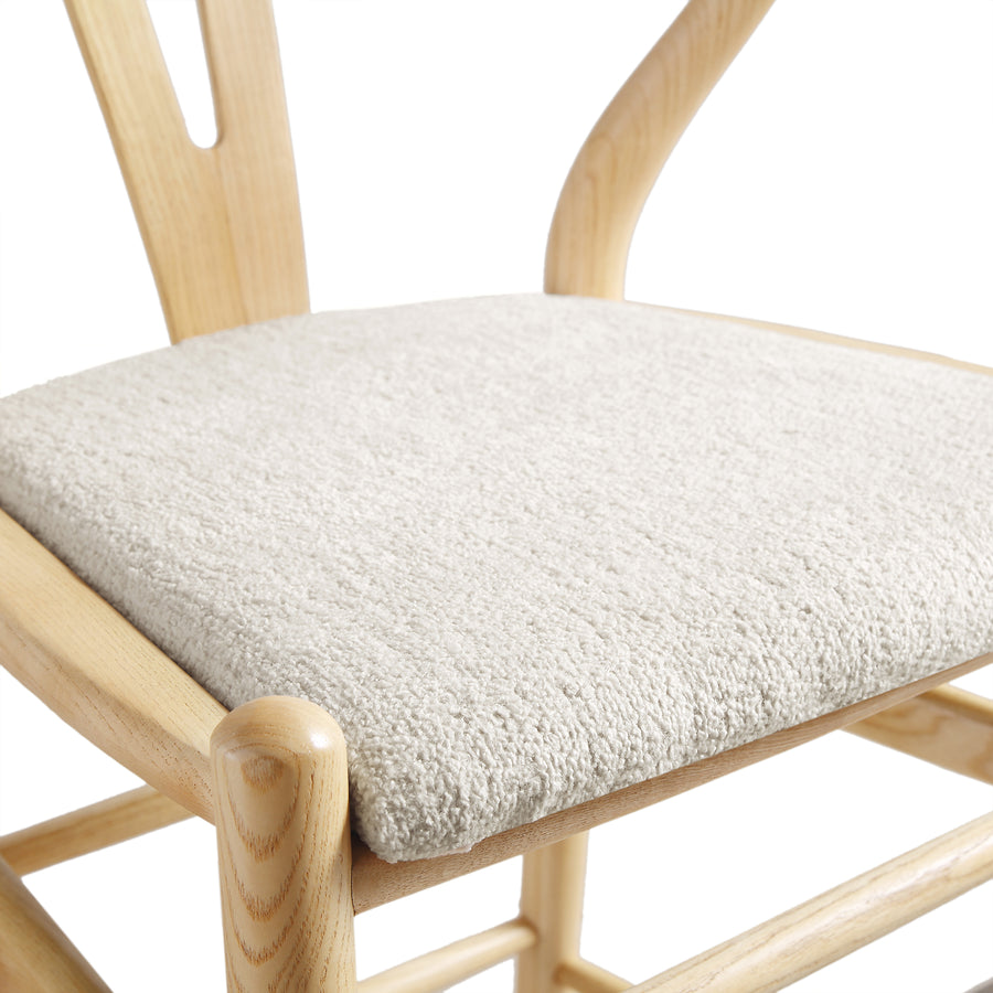 Hansel Upholstered Counter Stool, Ivory White Boucle and Natural Frame