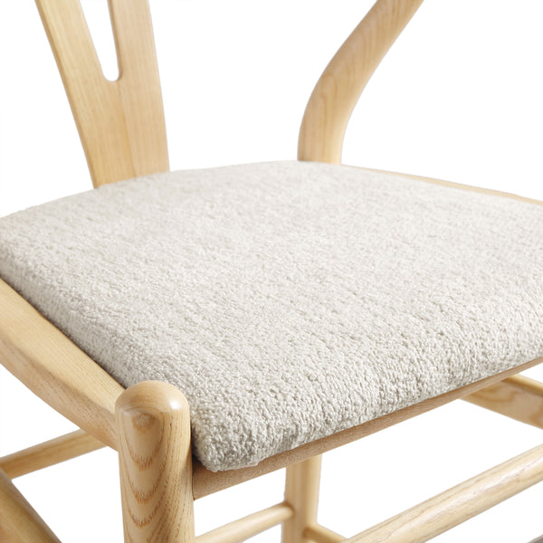 Hansel Upholstered Counter Stool, Ivory White Boucle and Natural Frame